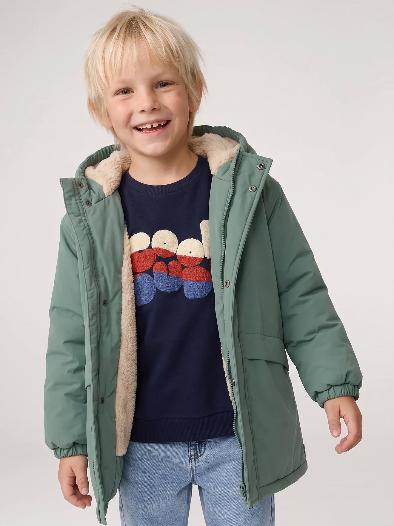 Jungen Winterparka mit Webpelzfutter salbei
