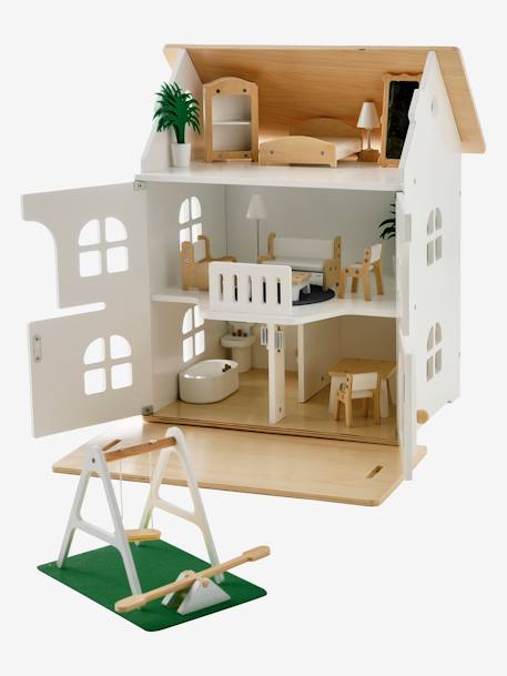 Puppenhaus mit Zubehör aus Holz FSC - natur/weiß - 8
