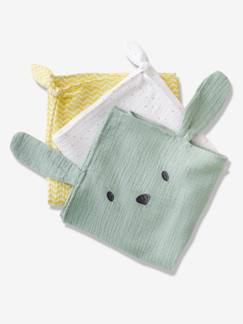 Spielzeug-Baby-Kuscheltiere & Stofftiere-3er-Pack Baby Wickeltücher „Green Rabbit“ Oeko Tex