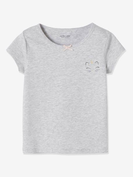 2er-Pack Mädchen T-Shirts ,,Katze' Oeko Tex® - wollweiß bedruckt - 2
