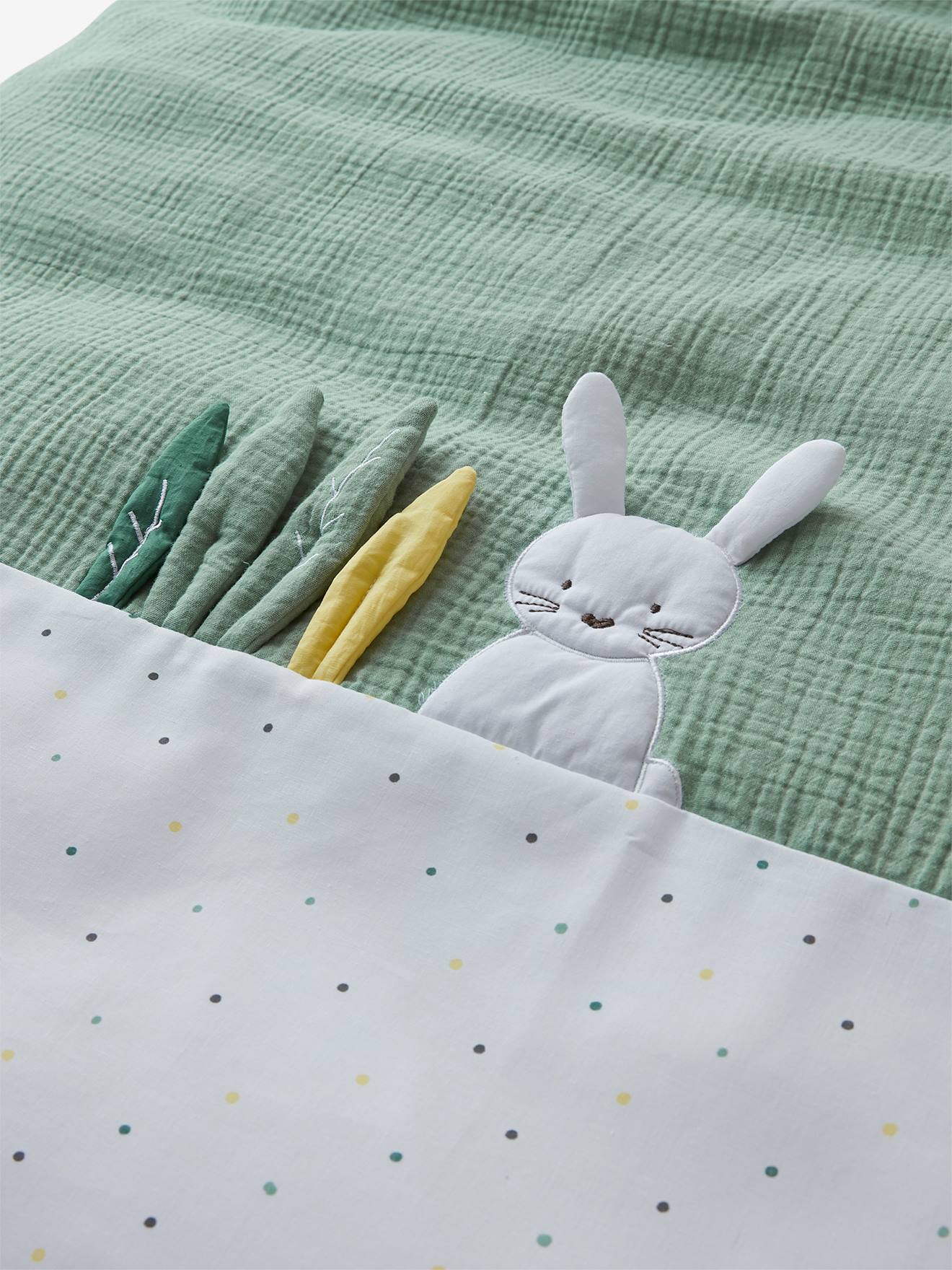 Vertbaudet Baby Bettbezug,Green Rabbit mit Musselin grün 80X120 