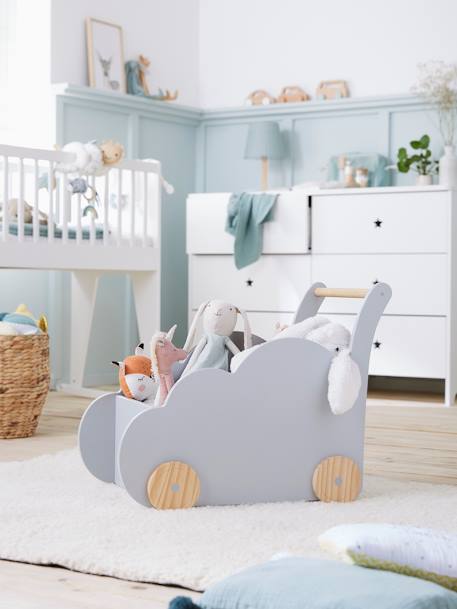 Kinderzimmer Fahrbare Spielzeugkiste „Wolke“ - grau+grün+rosa+weiß - 4