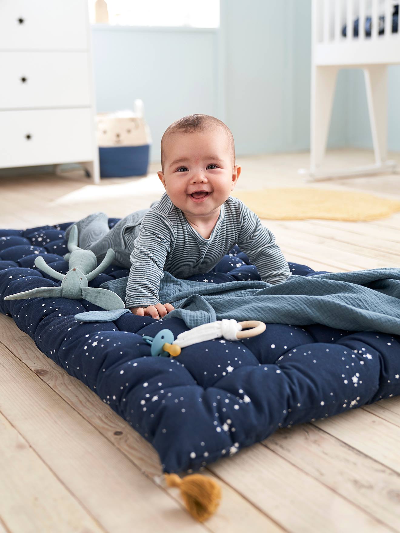 Vertbaudet Kinderzimmer Bodenmatratze Polarstern Mit Quasten Dunkelblau Einheitsgröße