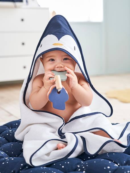 Baby Set aus Kapuzenbadetuch & Waschhandschuh „Pinguin“ Oeko Tex - weiß/blau - 1