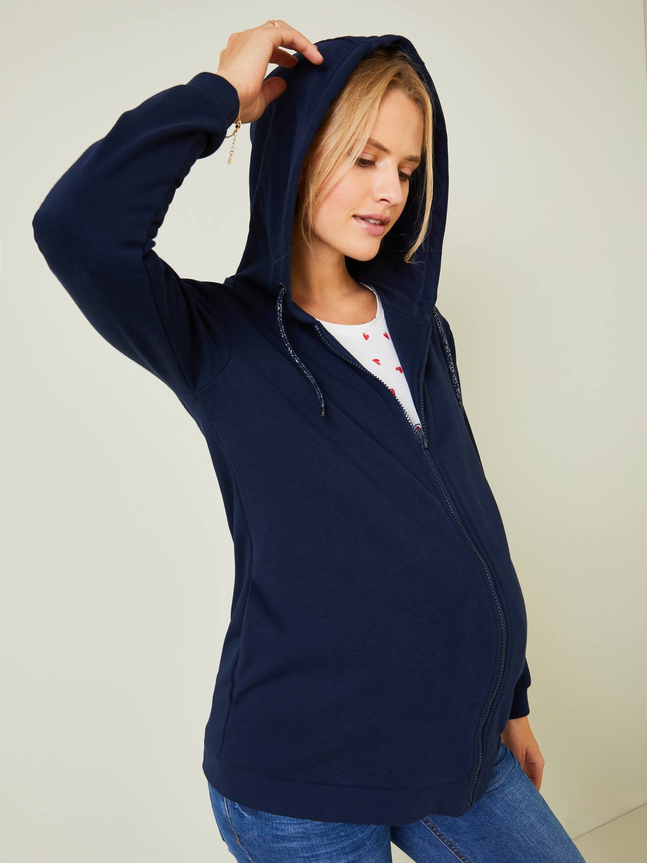 Umstands-Sweatjacke Schwangere Sweatshirtjacke mit Babytasche
