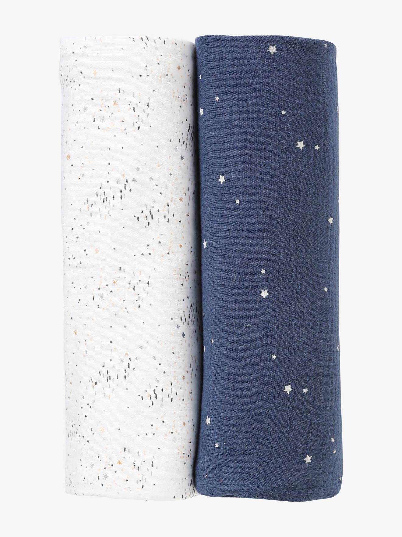 2er-Pack Baby Pucktücher weiß/blau von vertbaudet ONE SIZE