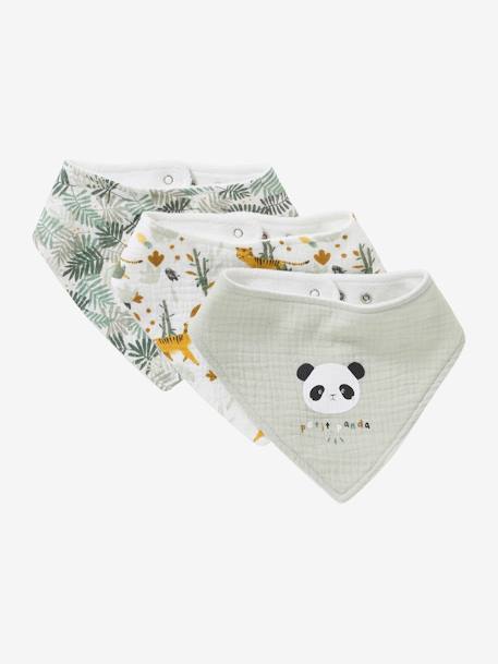 3er-Pack Baby Halstücher, Baumwoll-Musselin Oeko-Tex altrosa katze+beige bedruckt/hygge+nachtblau/polarstern+pack grün panda+pack weiß/grün löwe+pack weiß/orange fuchs+salbeigrün/drache+salbeigrün/waldspaziergang 17