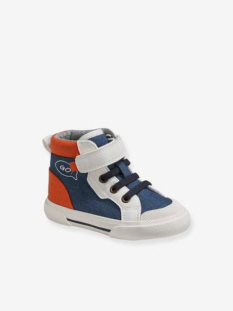 Jungen Baby Sneakers, elastische Schnürung und Klett - weiß/blau/orange - 1