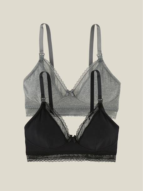 2er-Pack Still-BHs mit Spitze Oeko-Tex - anthrazit+schwarz+schwarz+weiß - 3
