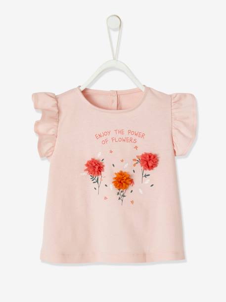 Mädchen Baby T-Shirt, 3D-Blumen Oeko Tex - altrosa+weiß - 2