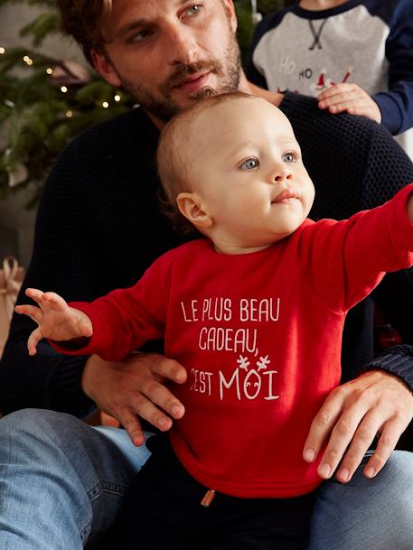 Jungen Weihnachts-Sweatshirt mit Message Oeko Tex - ziegel - 1