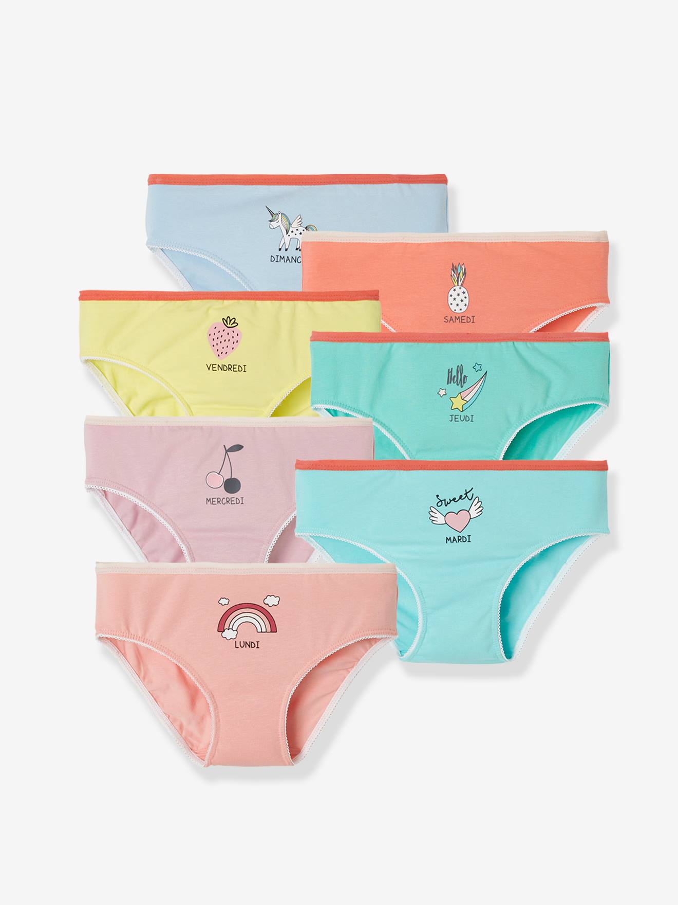 VERTBAUDET 7er Pack Mädchen Slips - Bio-Baumwolle Mit Herzen Motiven