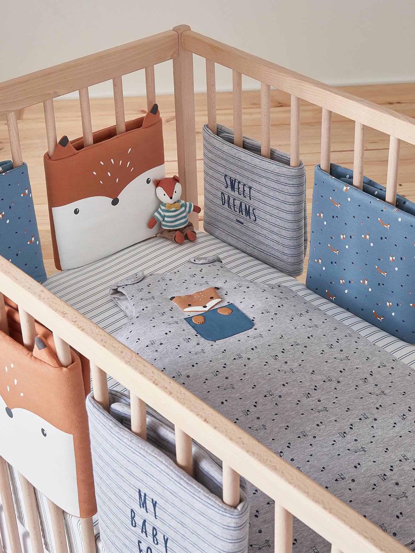 3 Teile Baby Bettwäsche Set Groß Rundum Nestchen Fassungen Gitterbett Kinderbett 