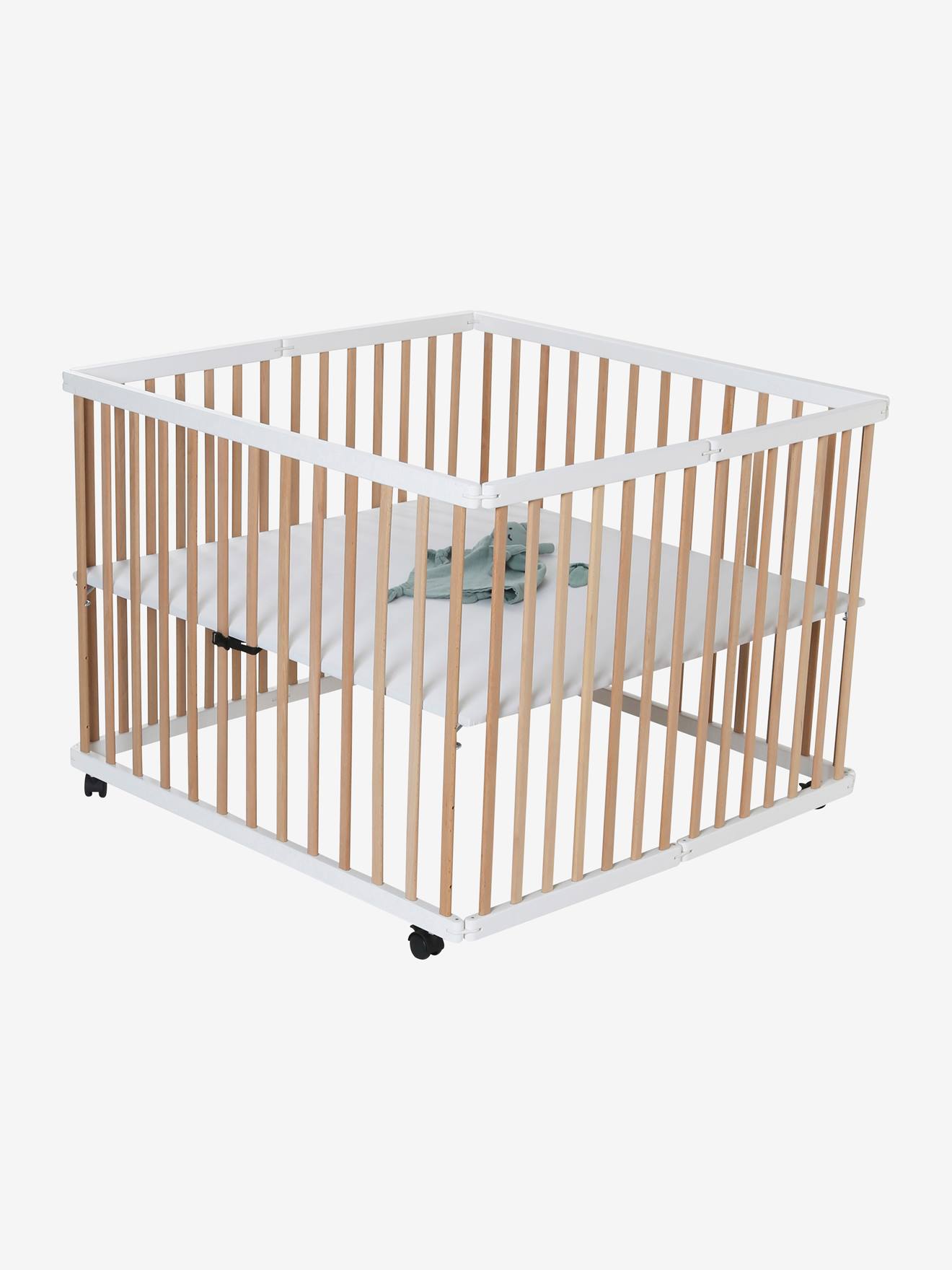 Baby Holz-Laufgitter, klappbar & 3-fach verstellbar weiß/natur von vertbaudet