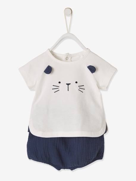 Festliches Baby-Set aus T-Shirt & Shorts, Tiger - weiß+nachtblau - 2