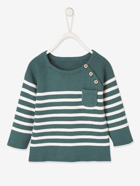 Baby Pullover, Streifen - graugrün gestreift+nachtblau gestreift+wollweiß gestreift+wollweiß/karamell gestreift - 1