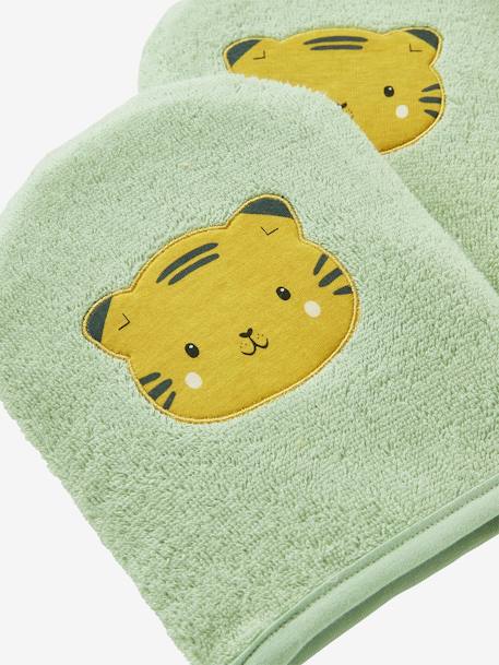 2er-Pack Waschhandschuhe, Panda oder Tiger Oeko Tex® - grün tiger+senfgelb - 2