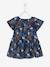Mädchen Baby Kleid, Schmetterlingsärmel - nachtblau bedruckt blätter - 2