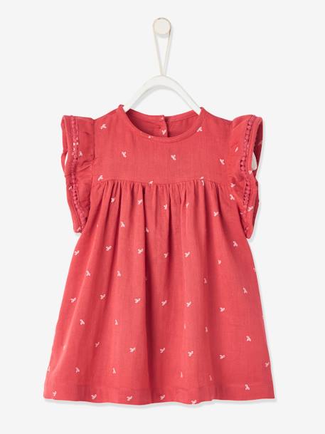 Mädchen Baby-Set: Kleid, Spielhose und Haarband - dunkelrosa bedruckt+senfgelb bedruckt - 2