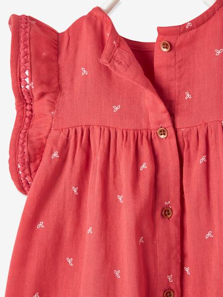Mädchen Baby-Set: Kleid, Spielhose und Haarband - dunkelrosa bedruckt+senfgelb bedruckt - 8