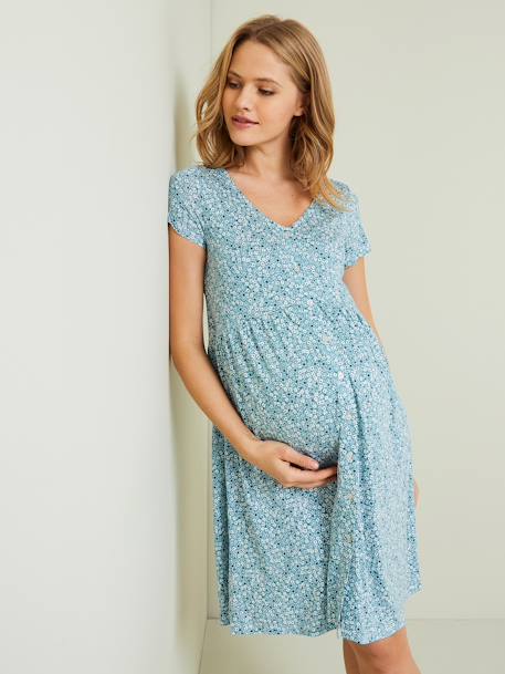 Kleid, Schwangerschaft & Stillzeit - grün bedruckt+hellblau geblümt+petrol bedruckt+schwarz+ziegel bedruckt - 9