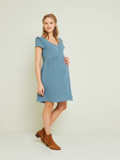 Musselin-Kleid, Schwangerschaft & Stillzeit Oeko-Tex - aquamarin+blau+marine+weiß - 5