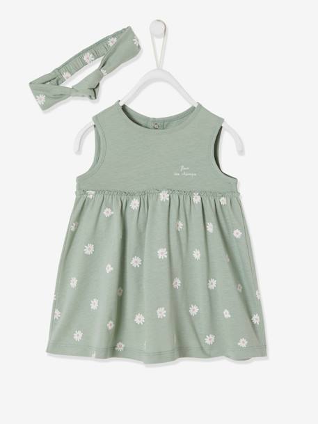 Kleid mit Haarband für Baby Mädchen Oeko Tex® - altrosa+graugrün bedruckt+zartrosa - 7