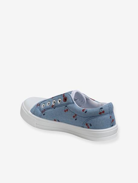 Mädchen Stoff-Sneakers mit Gummizug - blau/kirschen+senfgelb/grün blätter+weiß geblümt - 3