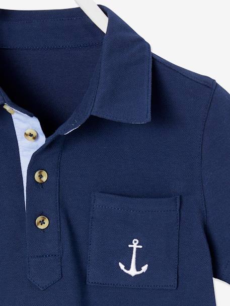 Festliches Jungen-Set: Poloshirt und Shorts - blau+marine+marine+hellbeige - 10