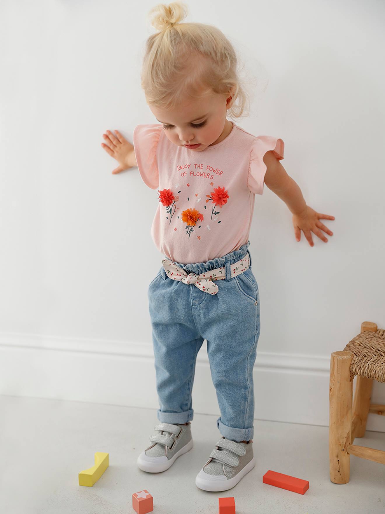 Mädchen Baby Jeans mit Stoffgürtel