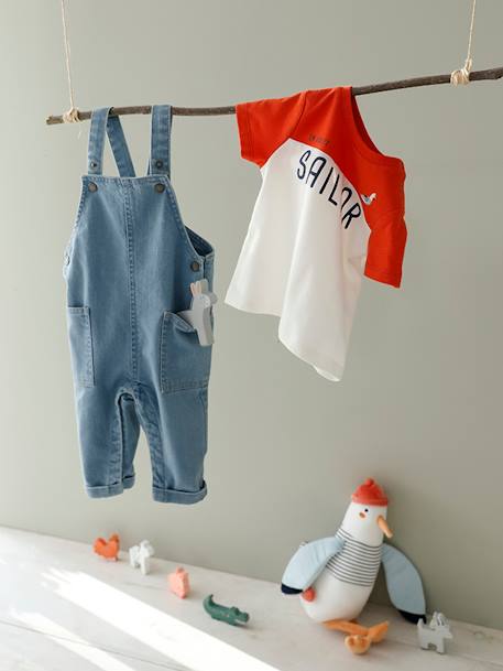Baby-Set: Latzhose & T-Shirt - bleached+dark blue - 2