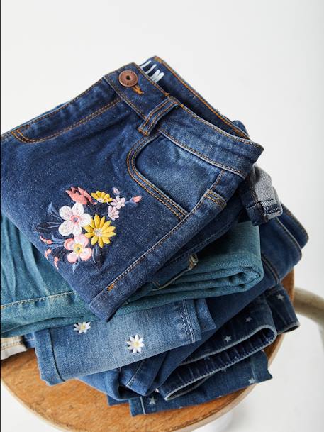 Mädchen Slim-Fit-Jeans, Stickerei, Hüftweite REGULAR - dark blue - 9