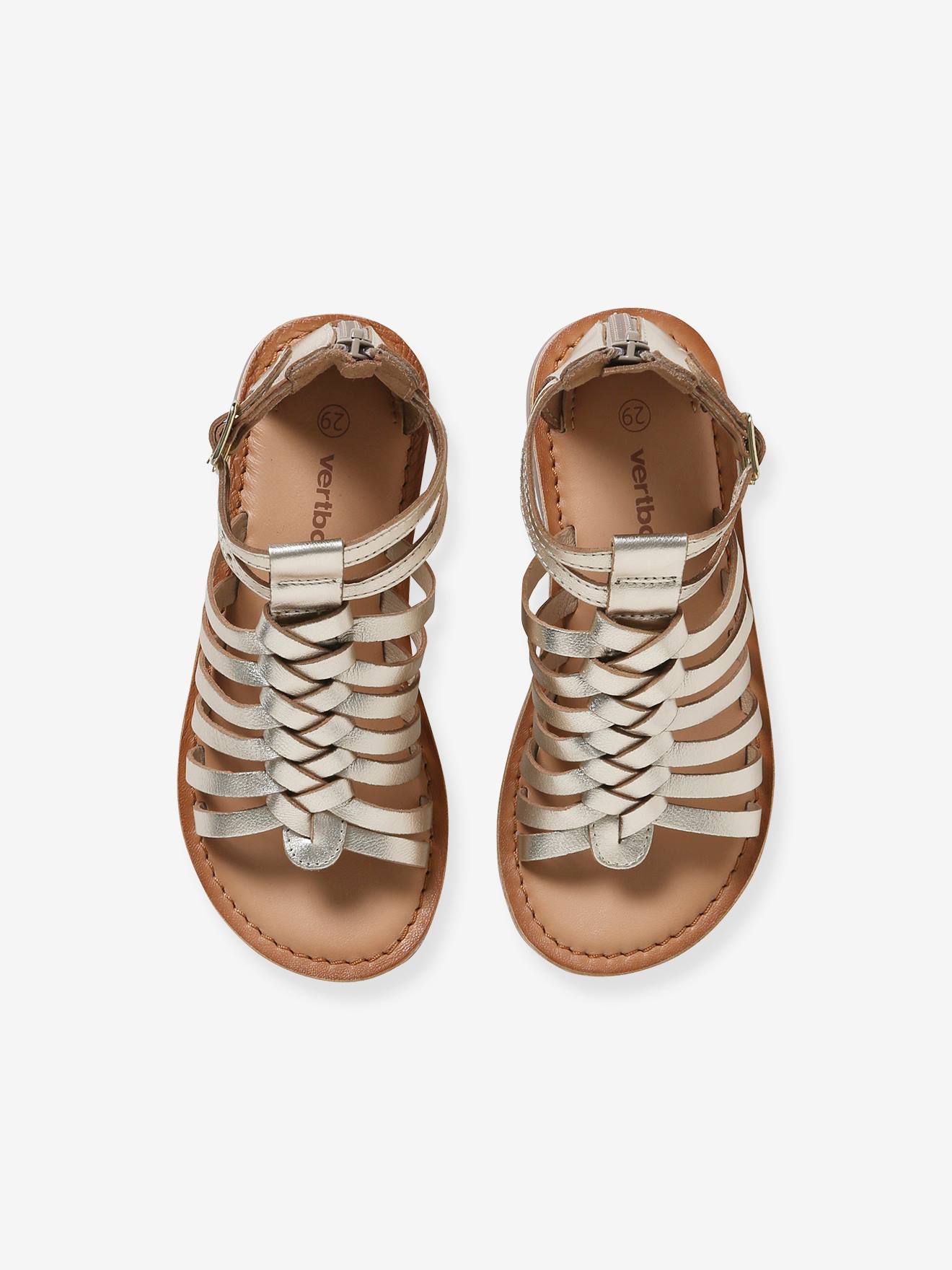Thumbnail - Kinder Römersandalen aus Leder mit Reißverschluss metallisch