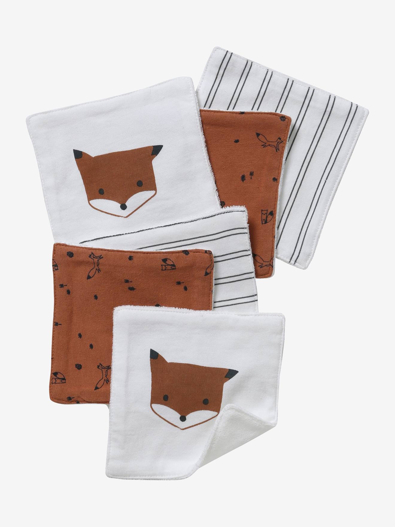 6er-Pack Waschlappen mit Aufbewahrungsbeutel wollweiß/orange fuchs von vertbaudet