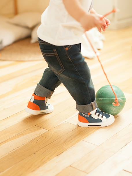 Jungen Baby Sneakers, elastische Schnürung und Klett - weiß/blau/orange - 8