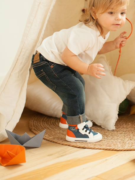 Jungen Baby Sneakers, elastische Schnürung und Klett - weiß/blau/orange - 6