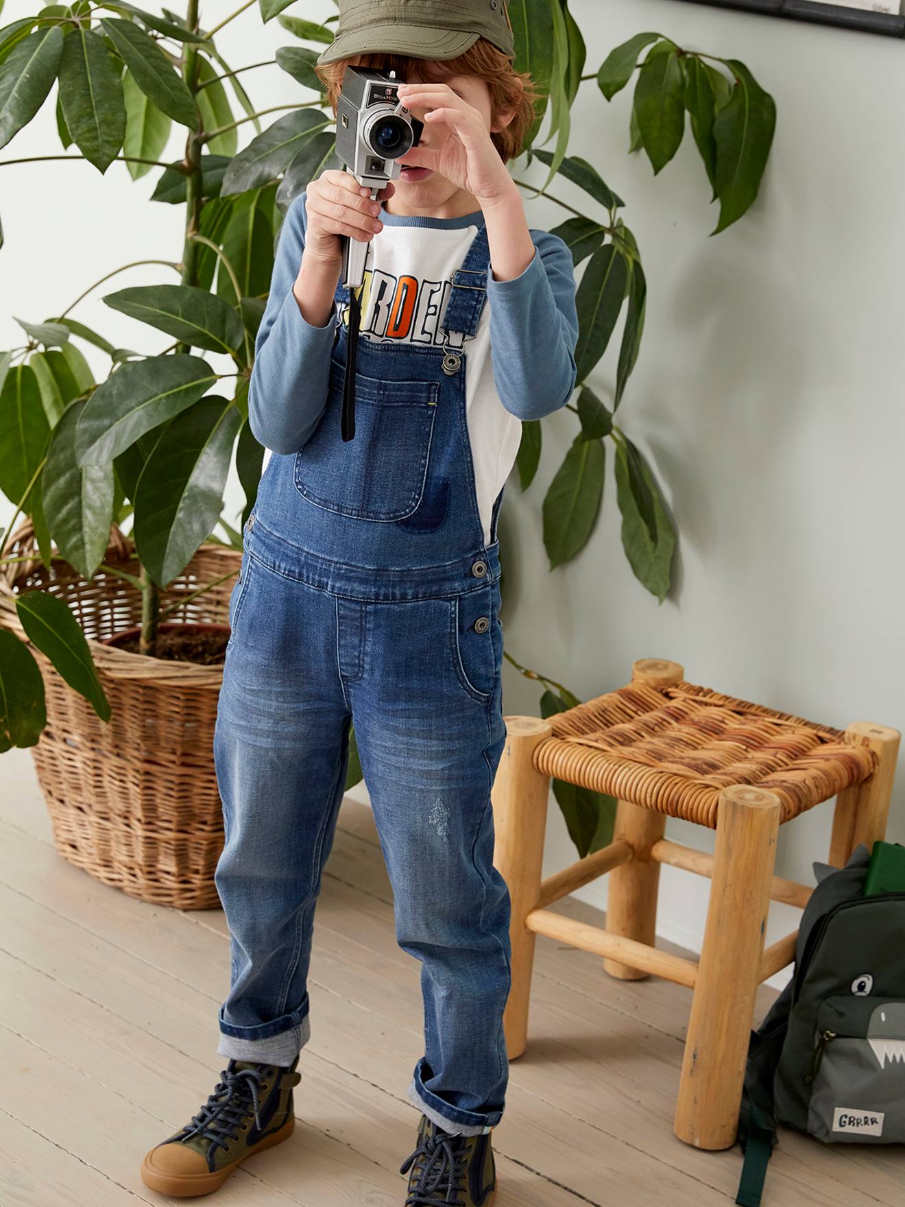 Vertbaudet Jeans-Latzhose für Baby Jungen Used