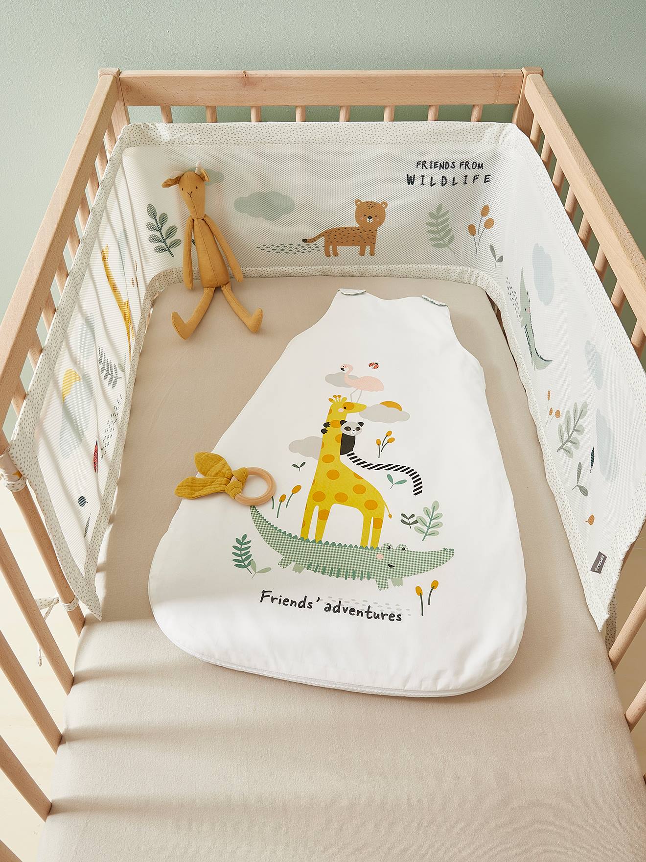 Vertbaudet Baby Bettumrandung Wildlife Kroko Weiß/Mehrfarbig Bedruckt Kroko 180X30