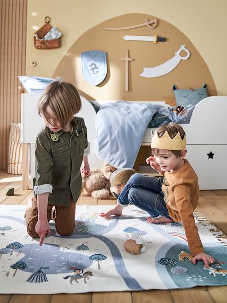 Kinderzimmer Spielteppich ,,Ritter', Recycling-Baumwolle - wollweiß/grün/blau - 3