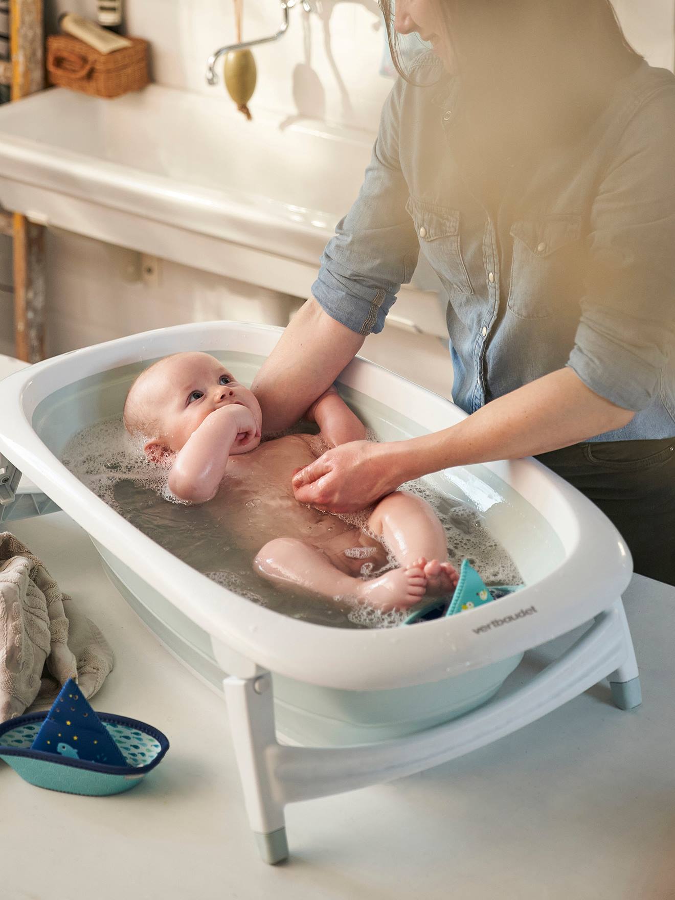 150cm Faltbare Badewanne mit Temperaturindikator Bathtub für Erwachsene Baby 