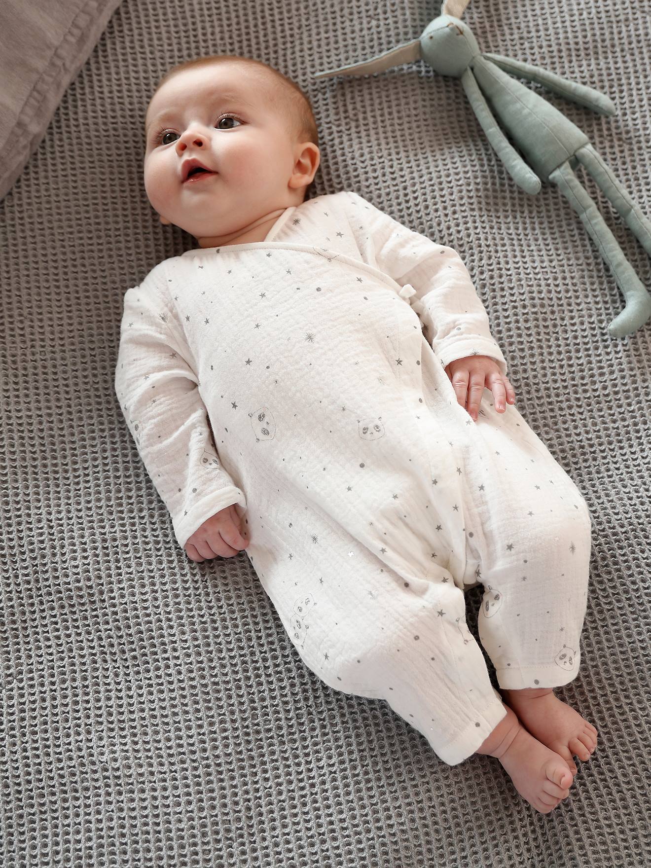 Vertbaudet 2er-Pack Babypyjamas aus Baumwolle kurz wollweiß Bedruckt 80 