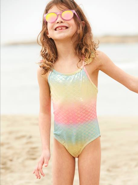 Mädchen Badeanzug, Glanzeffekt - mehrfarbig farbverlauf - 1