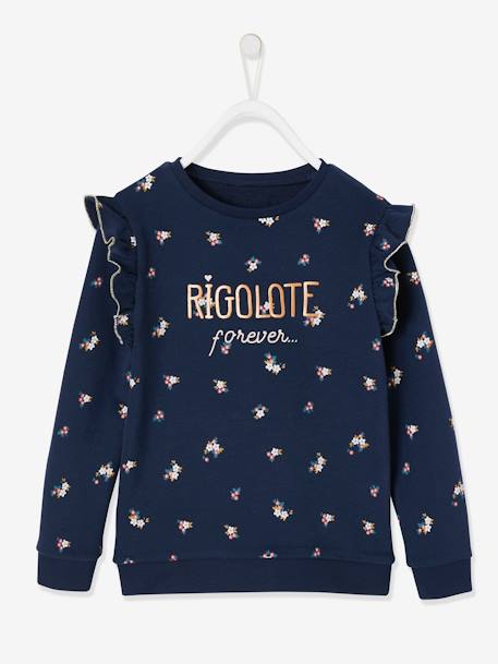 Mädchen Sweatshirt mit Volants und Schriftzug - beige bedruckt+bordeaux+nachtblau bedruckt - 8