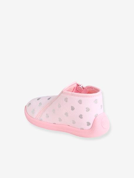 Mädchen Baby Hausschuhe, Reißverschluss - rosa bedruckt - 4