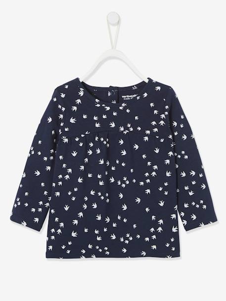 Mädchen Baby Shirt, Print Oeko-Tex - marine+wollweiß bedruckt - 1