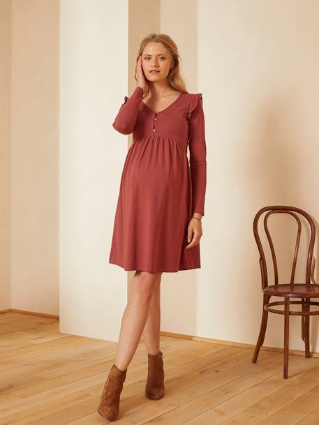 Kurzes Kleid für Schwangerschaft & Stillzeit - rot/bordeaux+schwarz - 2