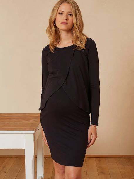 Jerseykleid für Schwangerschaft & Stillzeit, Lageneffekt - schwarz - 5