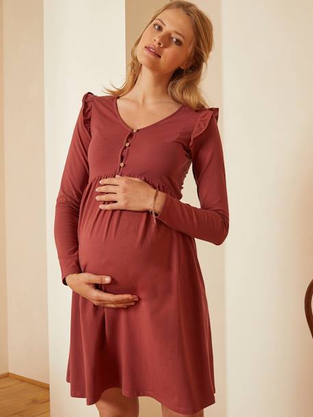 Kurzes Kleid für Schwangerschaft & Stillzeit - rot/bordeaux+schwarz - 6