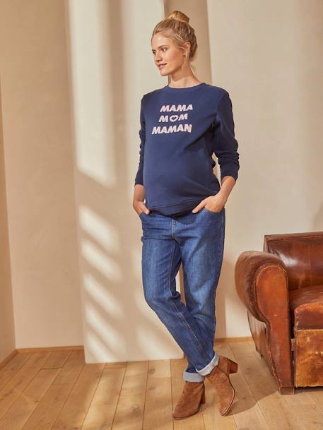 Sweatshirt für Schwangerschaft & Stillzeit, Schriftzug Oeko Tex - nachtblau+tanne - 10