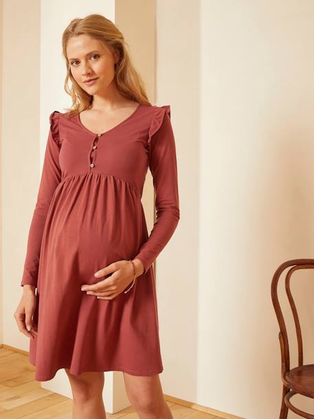 Kurzes Kleid für Schwangerschaft & Stillzeit - rot/bordeaux+schwarz - 7